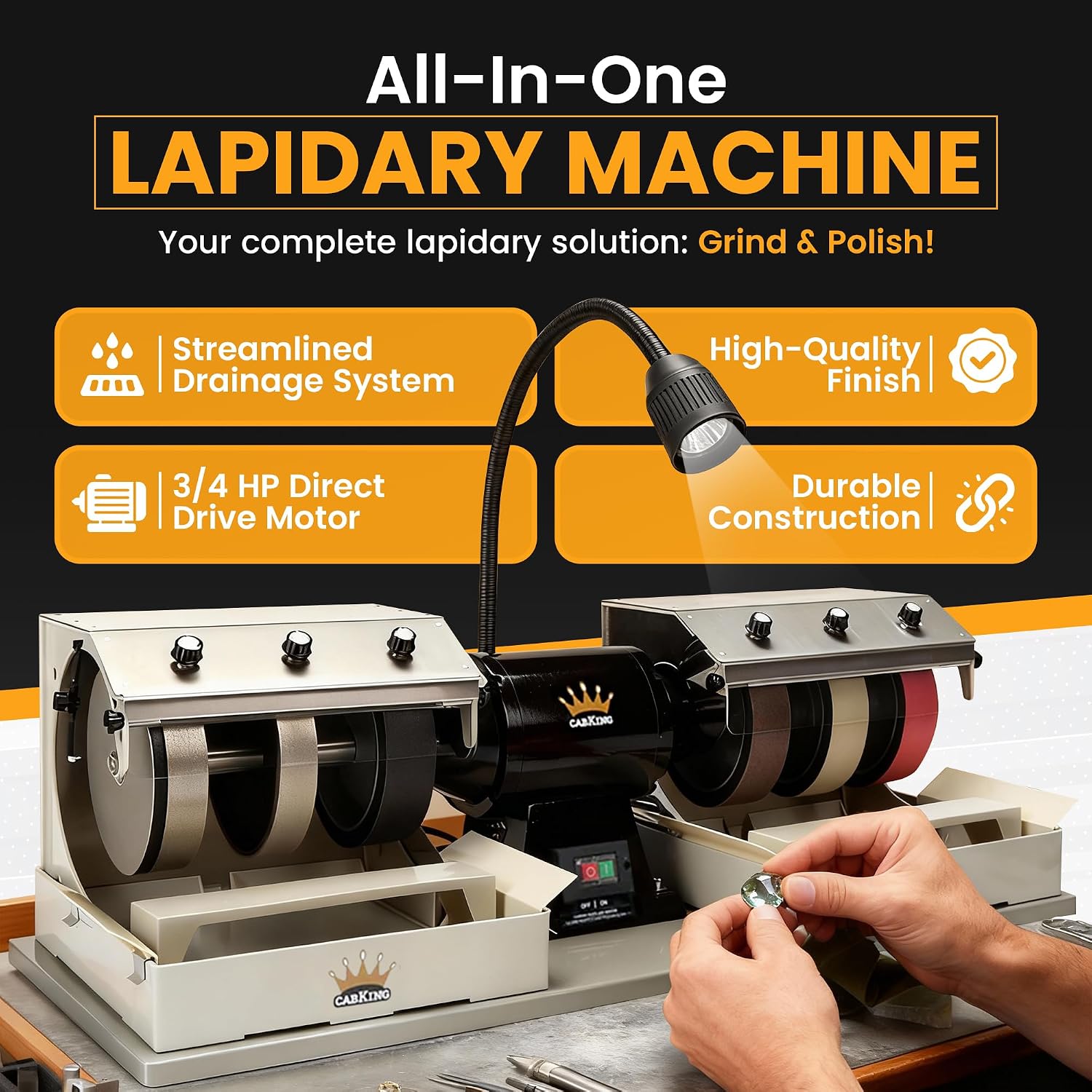CabKing Cabbing Machine Lapidary Equipment – 8" Jewelry Making Tools for Gemstone Grinding & Rock Polisher