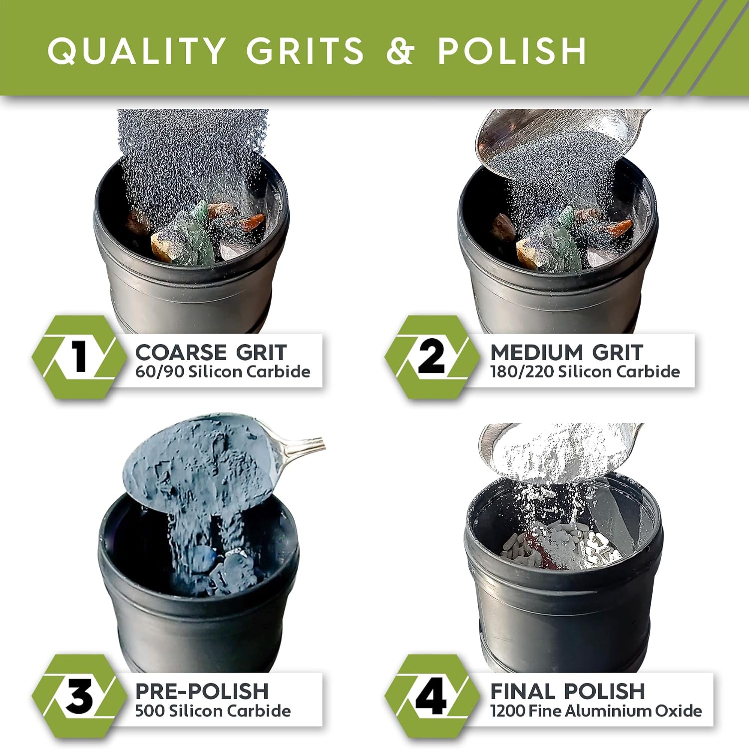 Polly Plastics Rock Tumbler Grit and Polish Refill & Ceramic Tumbling Filler Media - Silicone Carbide Polisher Grit - Rock Polish Supplies & Accessories Ceramic Media Kit